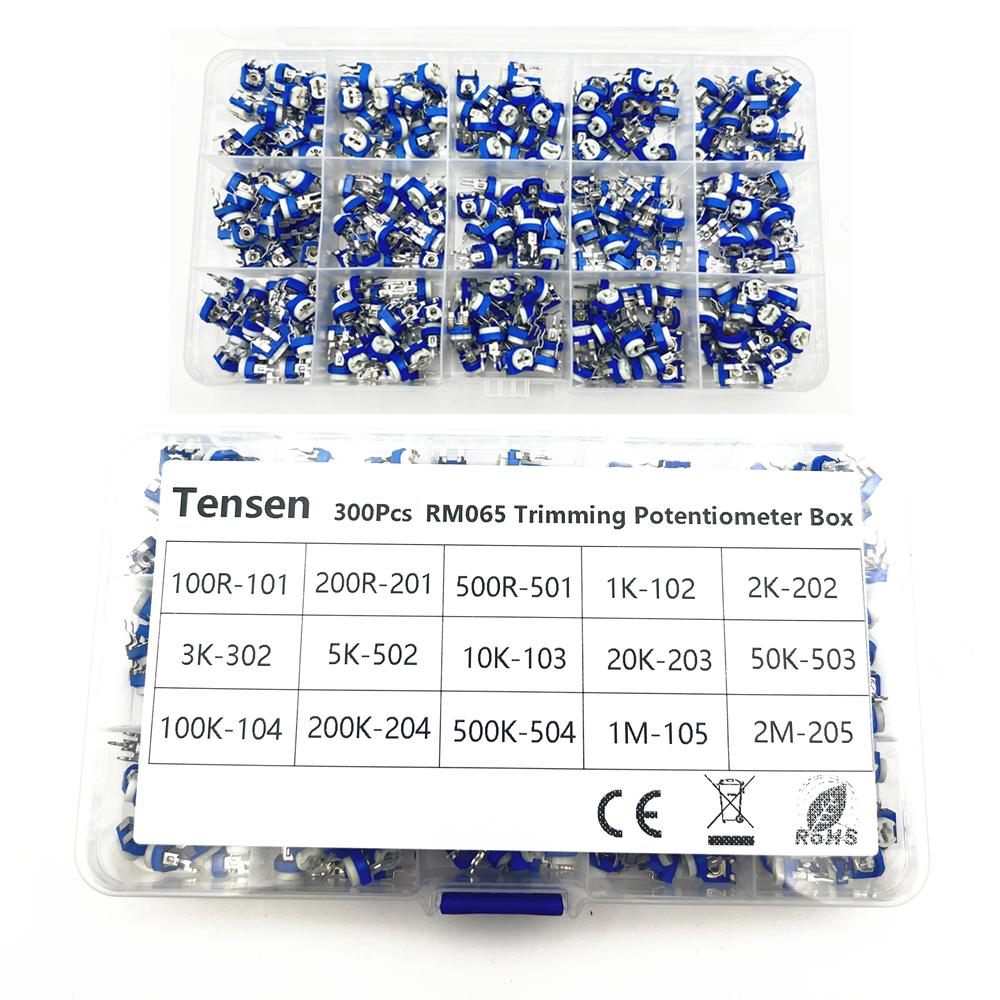 300Pcs/Box RM065 Carbon Film Horizontal Trimpot Potentiometer Assortment Kit 10 Values Variable Resistor 100R(101)-2M (205)
300Pcs/Box RM065 Carbon Film Horizontal Trimpot Potentiometer Assortment Kit 10 Values Variable Resistor 100R(101)-2M (205)