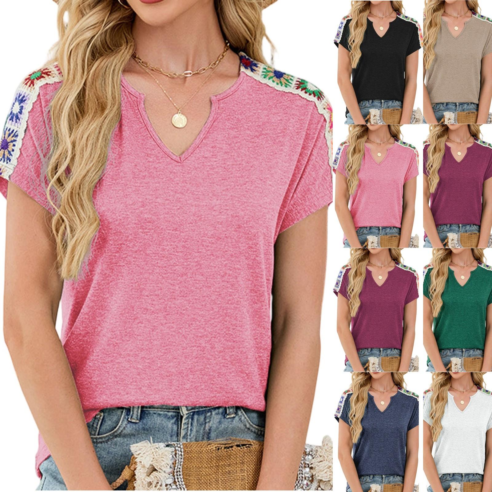 Women s Loose Casual Solid Color Short Sleeved V-Neck Patchwork Lace Short Sleeved Top XL
Women s Loose Casual Solid Color Short Sleeved V-Neck Patchwork Lace Short Sleeved Top XL