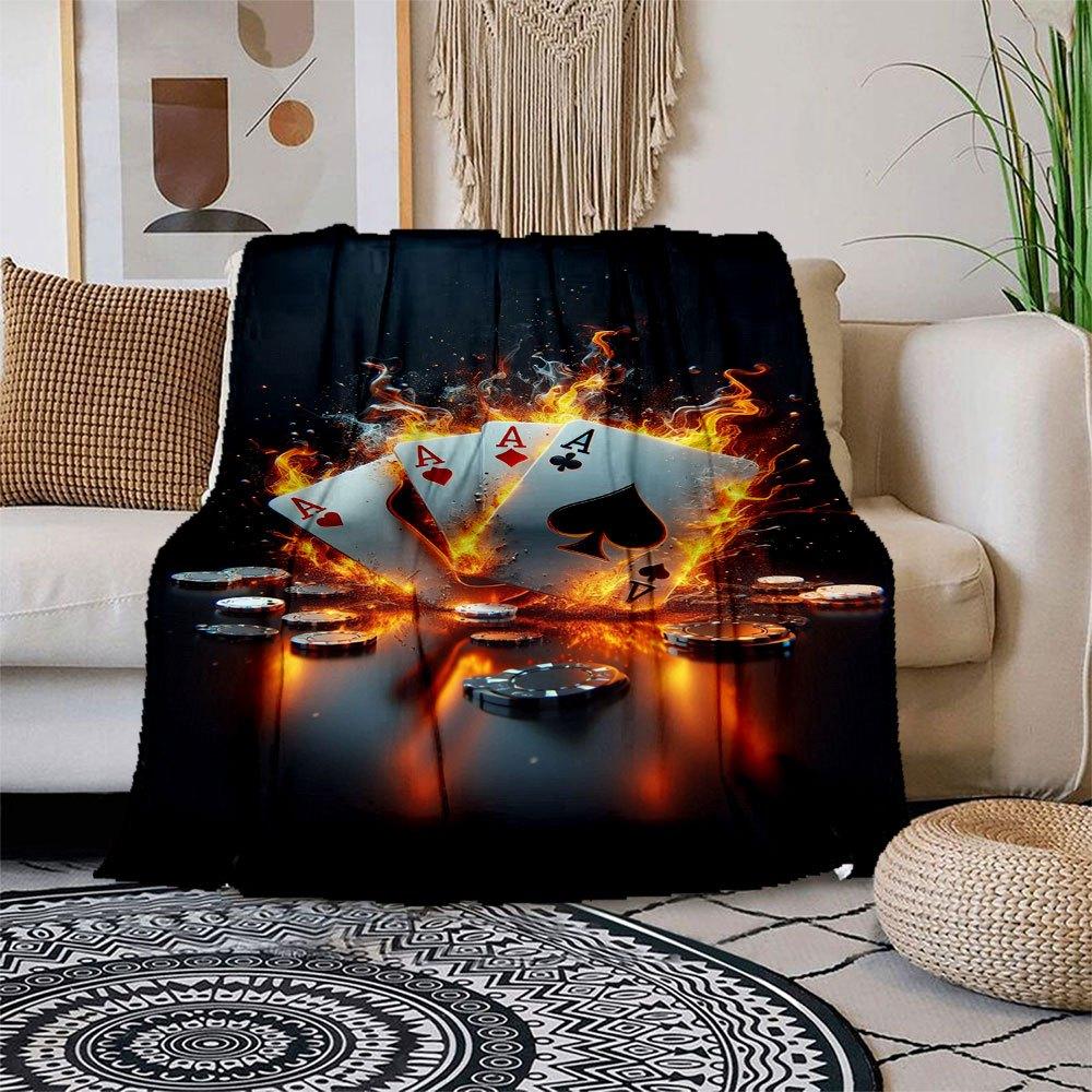Flaming Poker Night: Ace Cards & Casino Chips Set Blanket Flannel Throw Blanket for Sofa, Bed, Travel, Camping, Office 100x150cm
Flaming Poker Night: Ace Cards & Casino Chips Set Blanket Flannel Throw Blanket for Sofa, Bed, Travel, Camping, Office 100x150cm
