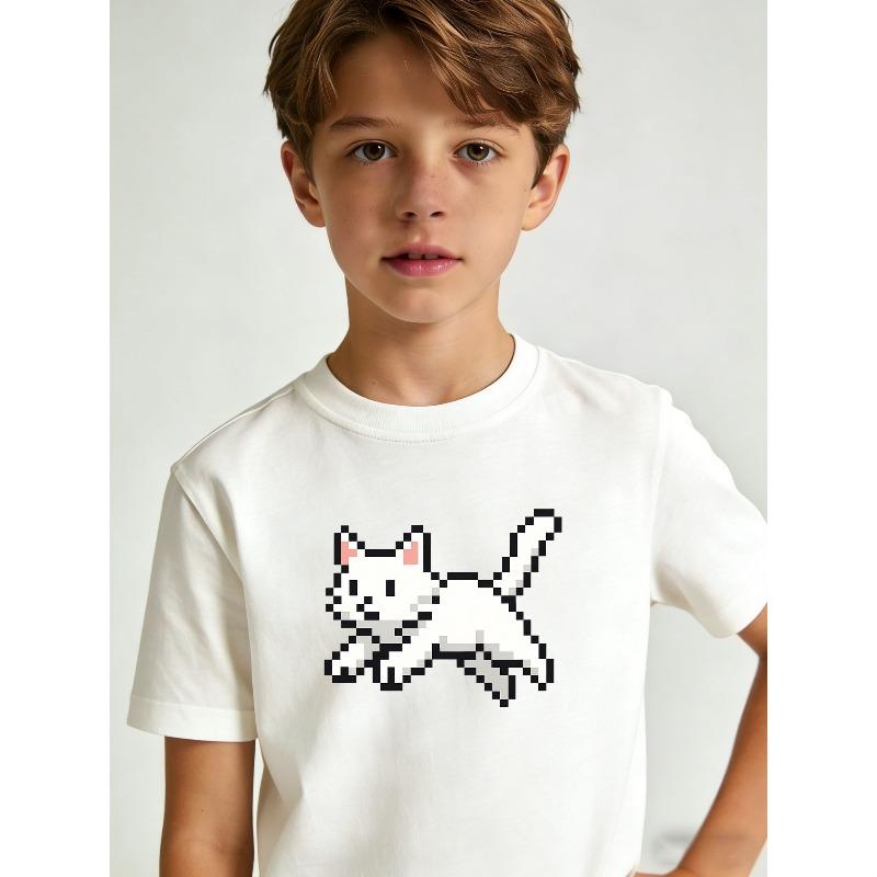 European sizes Cat-Themed T-Shirt with Walking Pixel Cat Print - Retro Video Game, Casual Round Neck Summer Top 98cm белый
European sizes Cat-Themed T-Shirt with Walking Pixel Cat Print - Retro Video Game, Casual Round Neck Summer Top 98cm белый