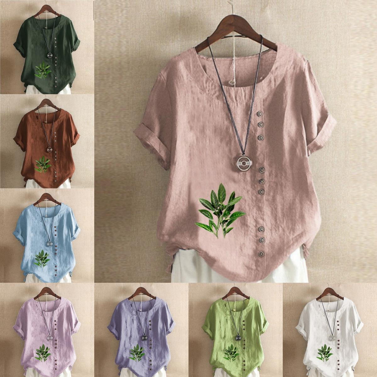Women s Fashion Green Leaf Prined Round Neck Short Sleeve T-shirt Casual Cotton Linen Graphic Shirt Leisure Loose Summer Blouse Tops
Women s Fashion Green Leaf Prined Round Neck Short Sleeve T-shirt Casual Cotton Linen Graphic Shirt Leisure Loose Summer Blouse Tops