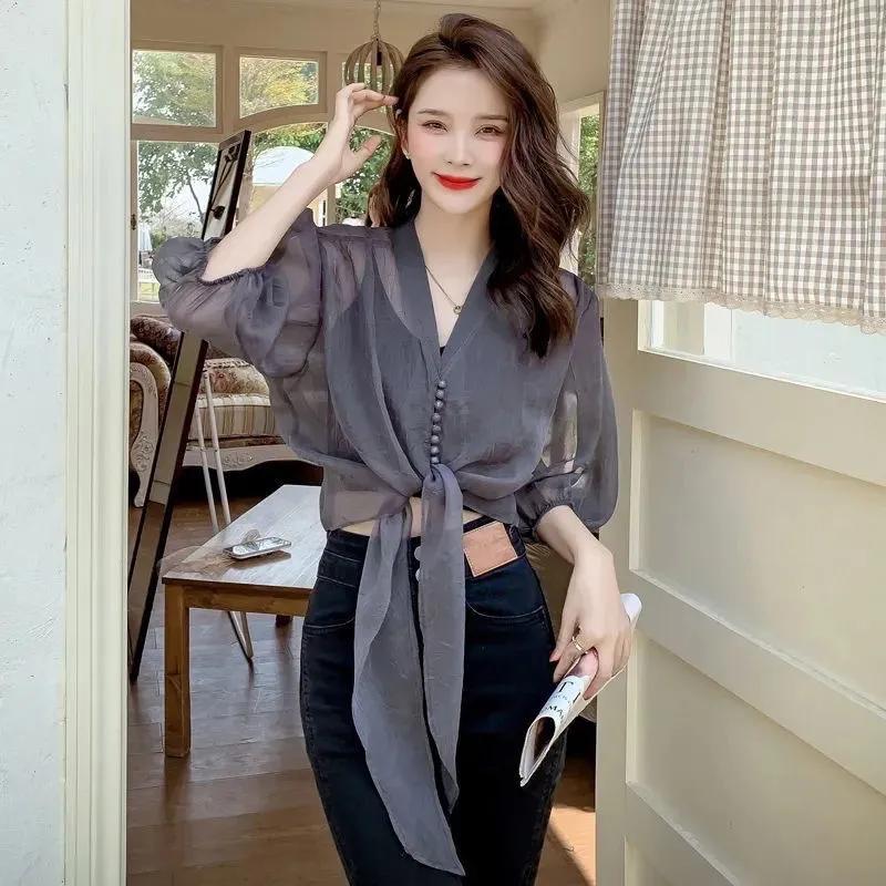 Summer Puff Sleeve Shirt for Women Thin Strap Sunscreen Chiffon Top XXXL темно-сірий колір
Summer Puff Sleeve Shirt for Women Thin Strap Sunscreen Chiffon Top XXXL темно-сірий колір