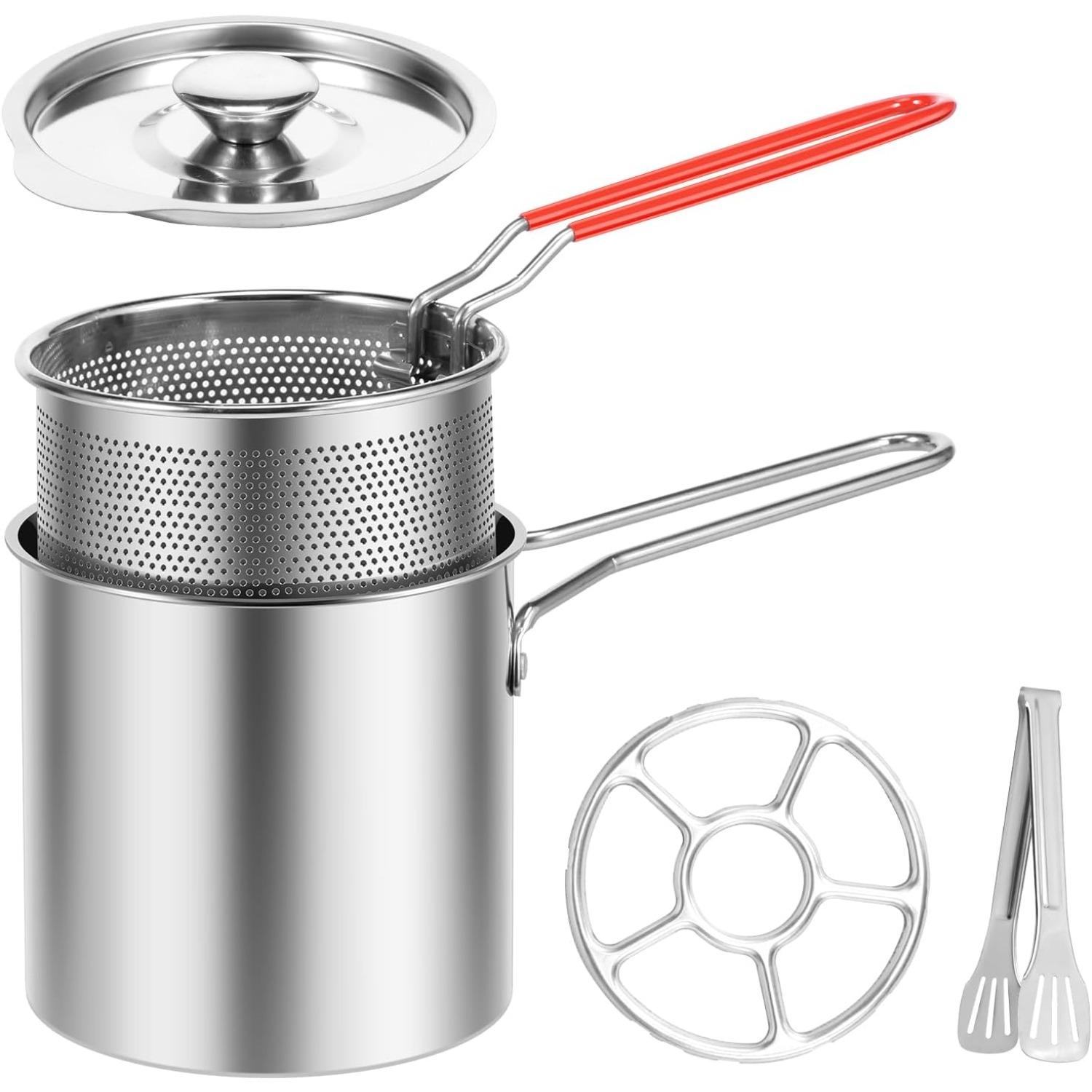 Deep Fat Fryer Set with Strainer Basket and Extended Handle, Stainless Steel Mini Deep Fryer Pot with Lid, Oil Saving Small Fryer for Frying Fish
Deep Fat Fryer Set with Strainer Basket and Extended Handle, Stainless Steel Mini Deep Fryer Pot with Lid, Oil Saving Small Fryer for Frying Fish