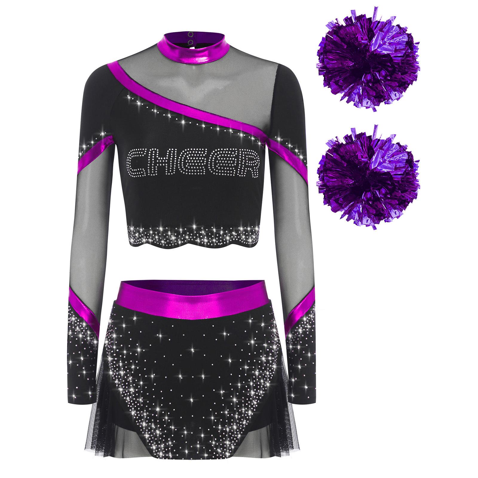 Womens Cheerleading Outfits Long Sleeve Sequins Crop Top Dance Skirt Hand Flowers Set S фіолетовий
Womens Cheerleading Outfits Long Sleeve Sequins Crop Top Dance Skirt Hand Flowers Set S фіолетовий