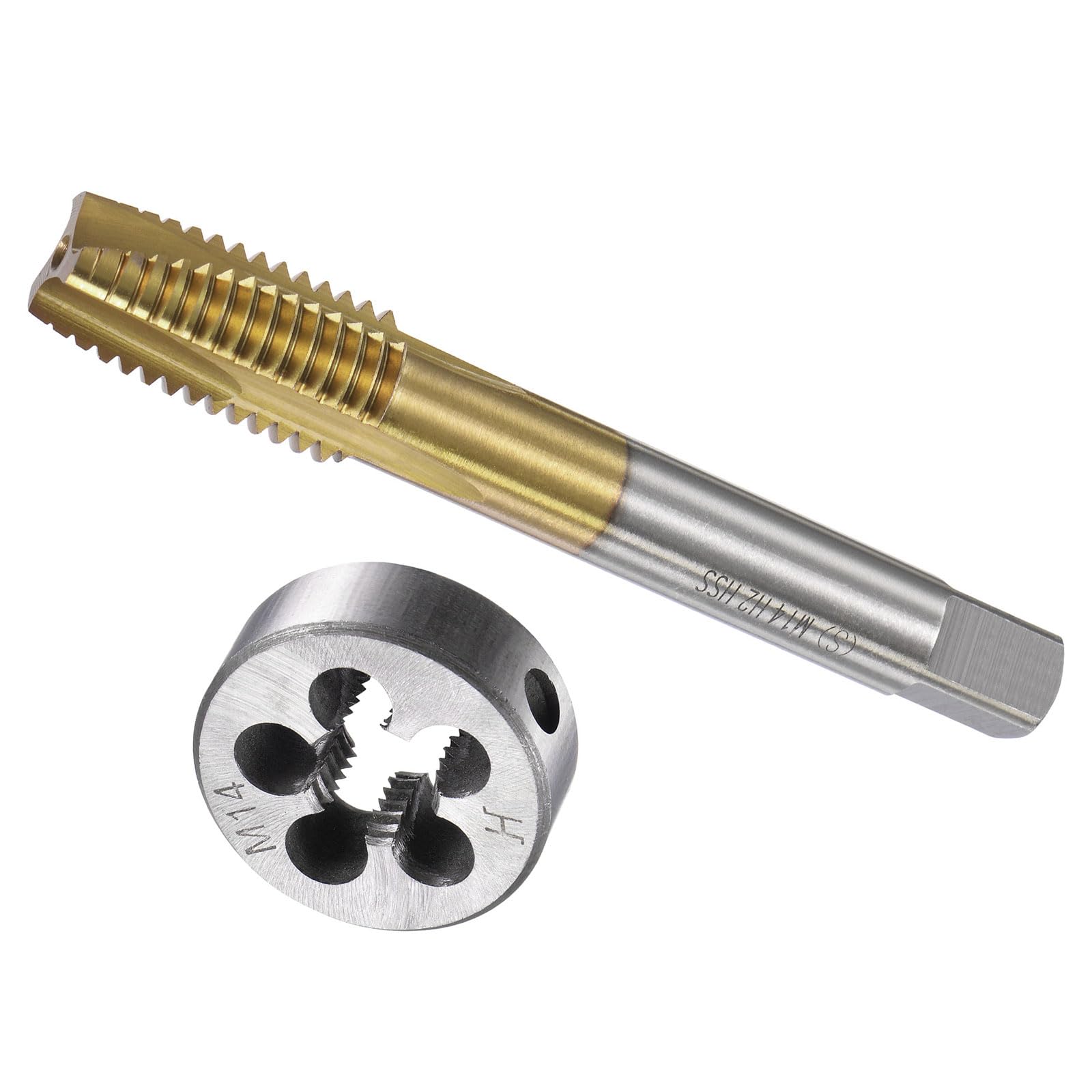 CoCud Metric Tap and Die Set, M14 x 2 Thread, Titanium Coated, Spiral Point Screw Tap, Round Thread Cutting Tool Kit for Tapping and Correction, 1 Set
CoCud Metric Tap and Die Set, M14 x 2 Thread, Titanium Coated, Spiral Point Screw Tap, Round Thread Cutting Tool Kit for Tapping and Correction, 1 Set