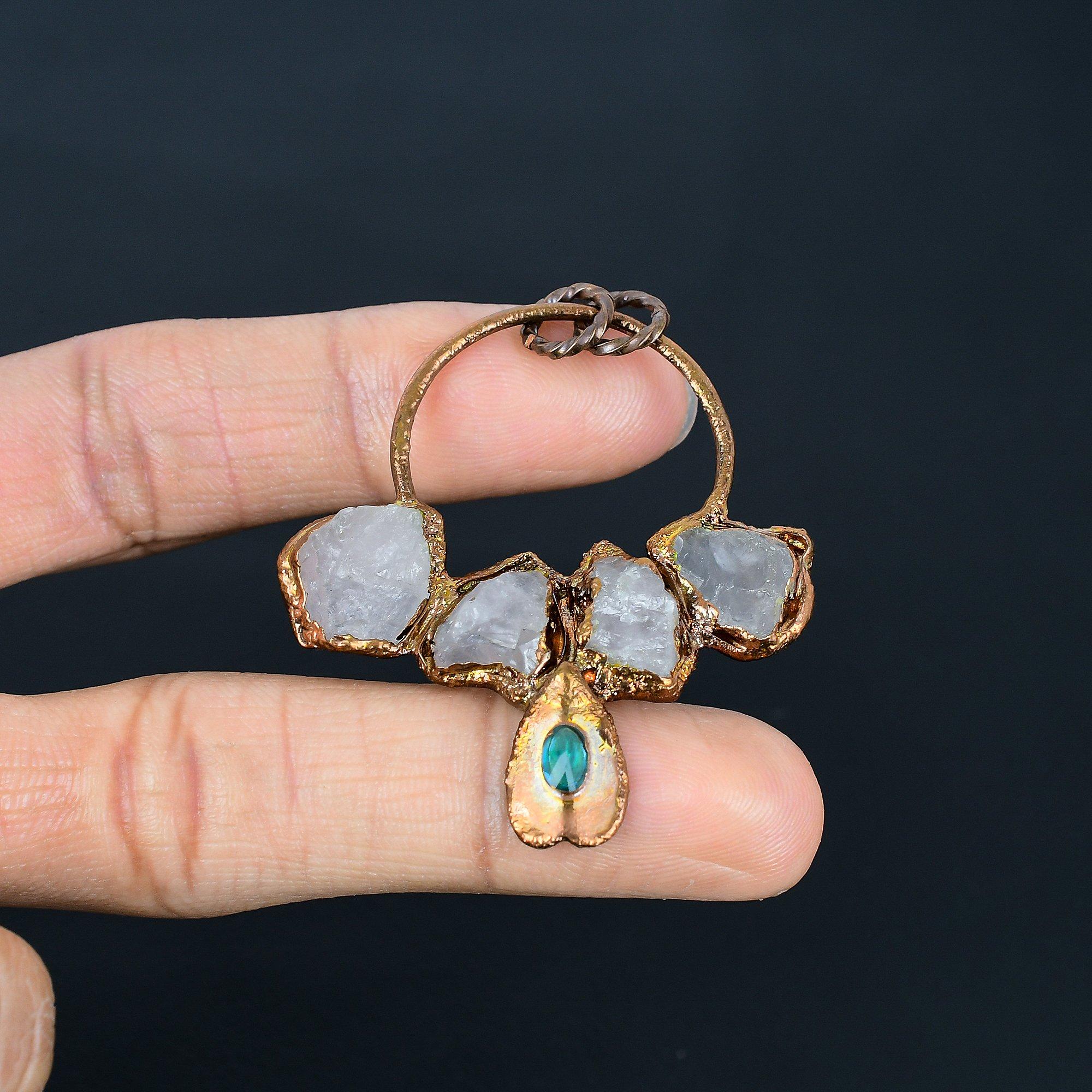 Rose Quartz & Indicolite Jewelry, Copper Electroformed Pendant Handmade Gemstone Jewelry, Gifts For Wife Brand New Pendant 2.55 inches
Rose Quartz & Indicolite Jewelry, Copper Electroformed Pendant Handmade Gemstone Jewelry, Gifts For Wife Brand New Pendant 2.55 inches