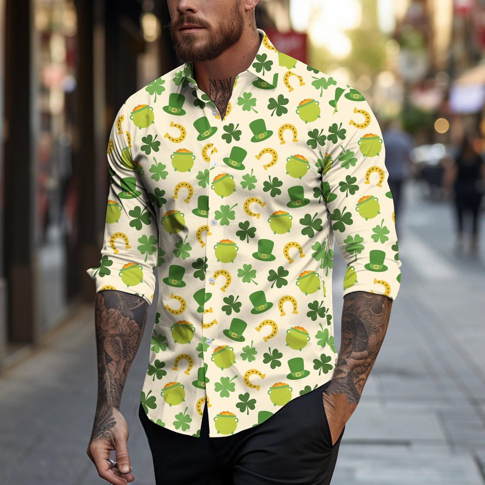 Мужская повседневная одежда весна-лето St. Мужская рубашка с длинным рукавом и принтом ко Дню Святого Патрика, мужской топ L
Мужская повседневная одежда весна-лето St. Мужская рубашка с длинным рукавом и принтом ко Дню Святого Патрика, мужской топ L