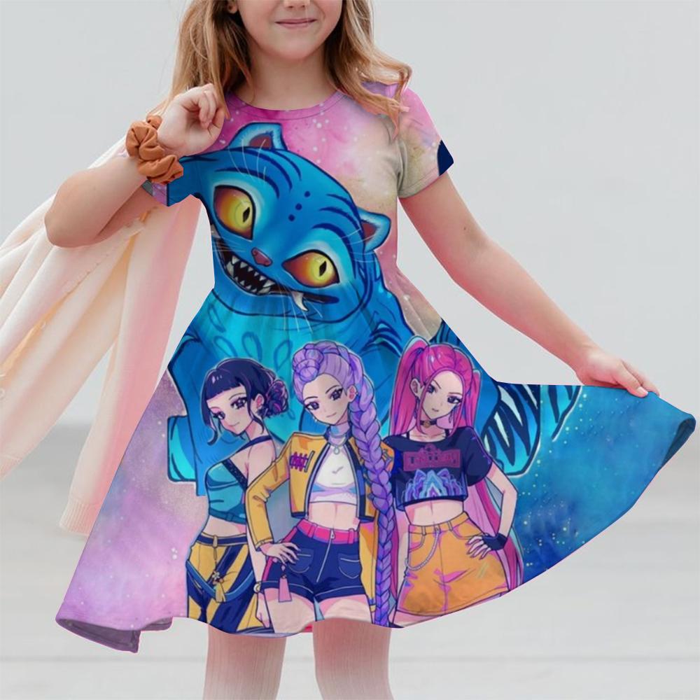 Летние платья принцессы для девочек KPop Охотники на демонов Huntrix Вечеринка День рождения Детский костюм Платье в горошек 130