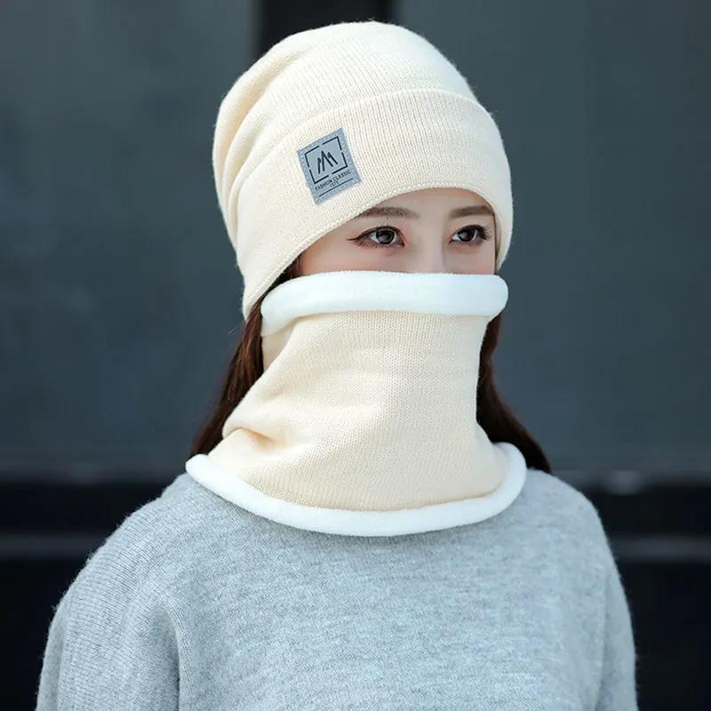 Зимняя вязаная шапка, комплект нагрудников, корейская модная теплая шерстяная шапка, ветрозащитная велосипедная шапка с защитой ушей, женская цельная кепка бежевый