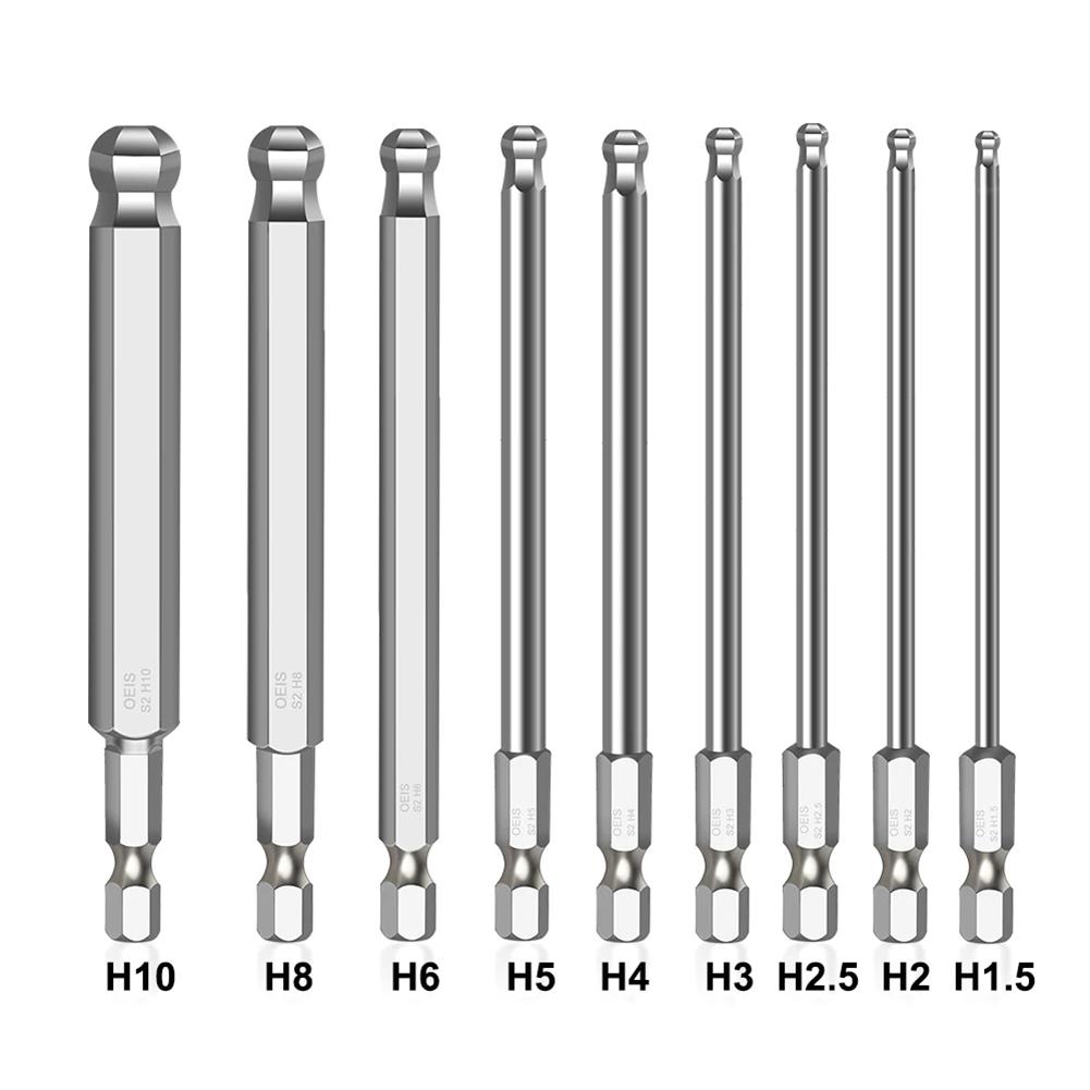 100mm Ball End Screwdriver Bit H1.5 2 2.5 3 4 5 6 8 10 6.35mm Hex Shank Driver Bit Magnetic Metric Alloy Steel Tool Part
100mm Ball End Screwdriver Bit H1.5 2 2.5 3 4 5 6 8 10 6.35mm Hex Shank Driver Bit Magnetic Metric Alloy Steel Tool Part