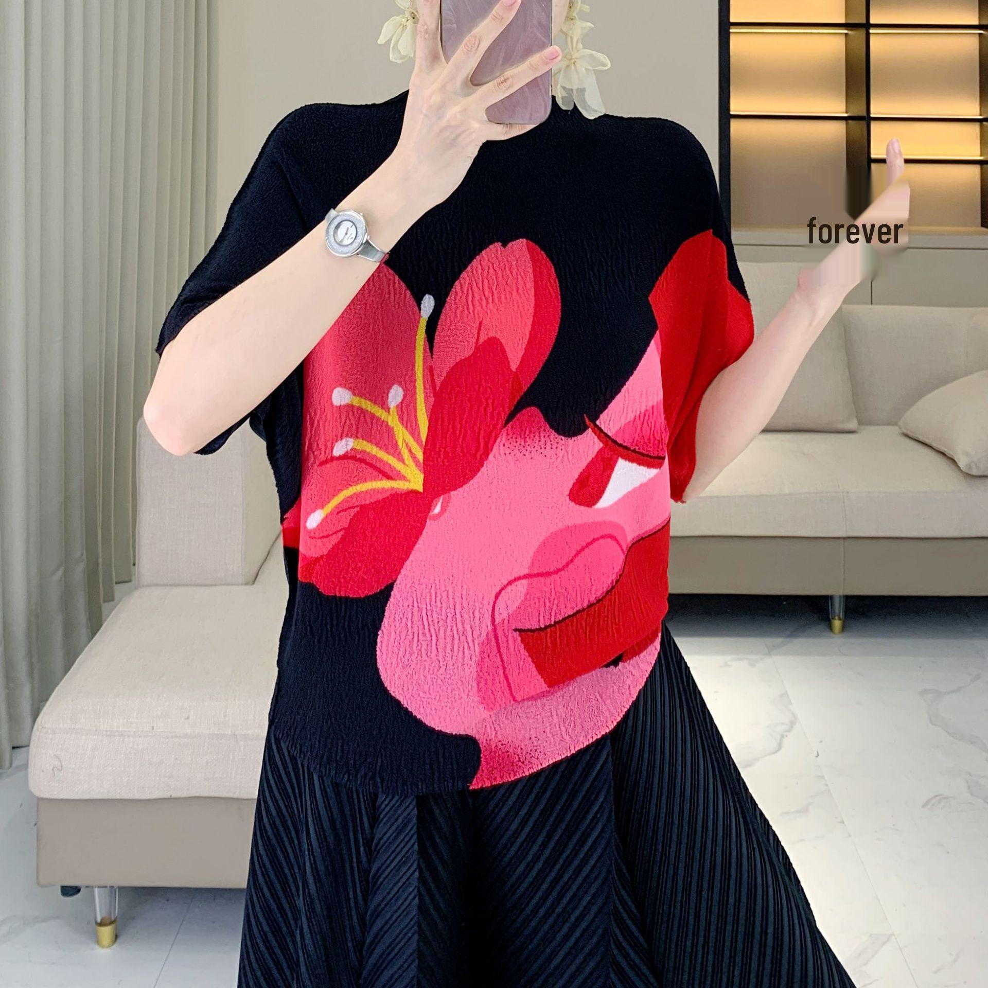 Miyake High-End Women s Summer Pleated Top - New Style, Fashionable Print, Loose Fit, Plus Size, Tummy-Covering, Slimming Short Sleeve T-Shirt. One size (90-150 jin)
Miyake High-End Women s Summer Pleated Top - New Style, Fashionable Print, Loose Fit, Plus Size, Tummy-Covering, Slimming Short Sleeve T-Shirt. One size (90-150 jin)