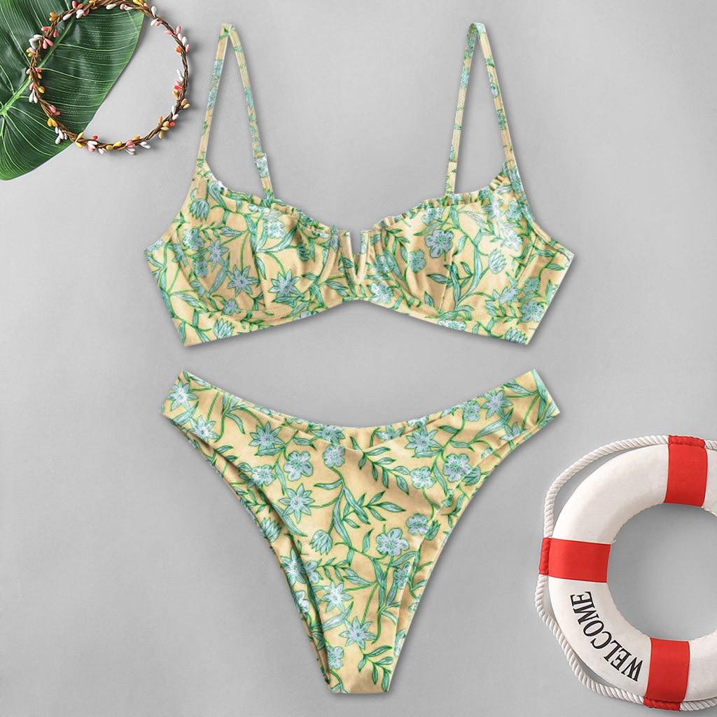 Women Flower Print High Cut V Neck Two Pieces Bikini Swimwear Swimsuit Beachwear S жовтий
Women Flower Print High Cut V Neck Two Pieces Bikini Swimwear Swimsuit Beachwear S жовтий