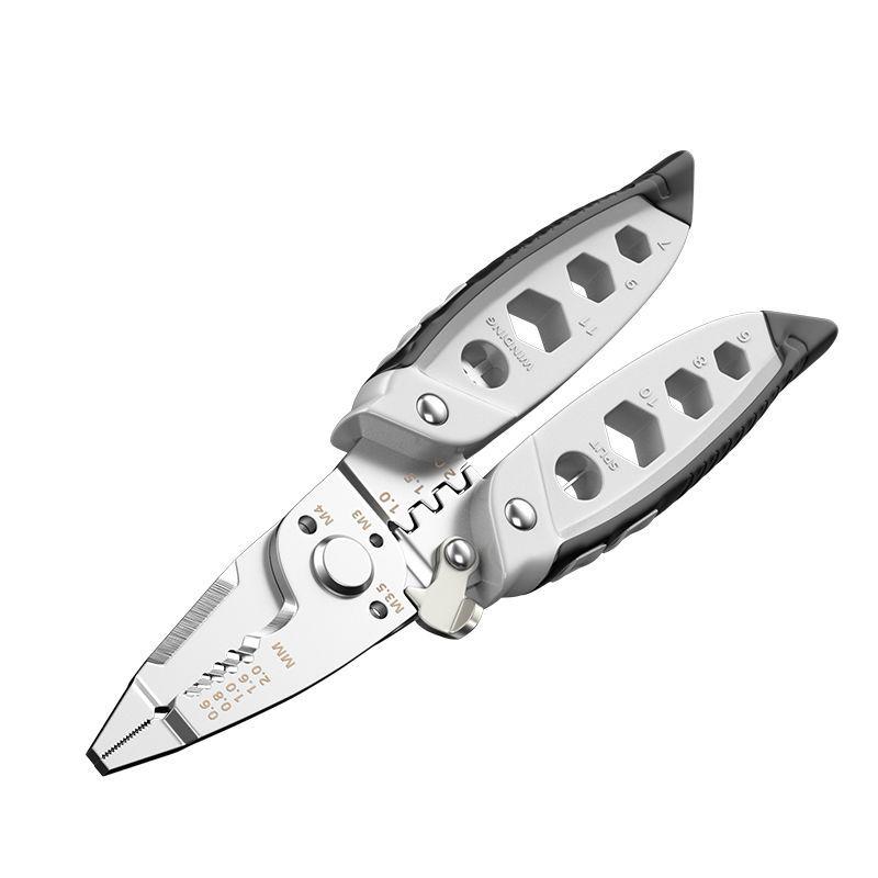 Universal Electrician Cable Stripper and Cutter: Wire Stripping, Splitting, Crimping, and Conduit Winding Tool.
Universal Electrician Cable Stripper and Cutter: Wire Stripping, Splitting, Crimping, and Conduit Winding Tool.