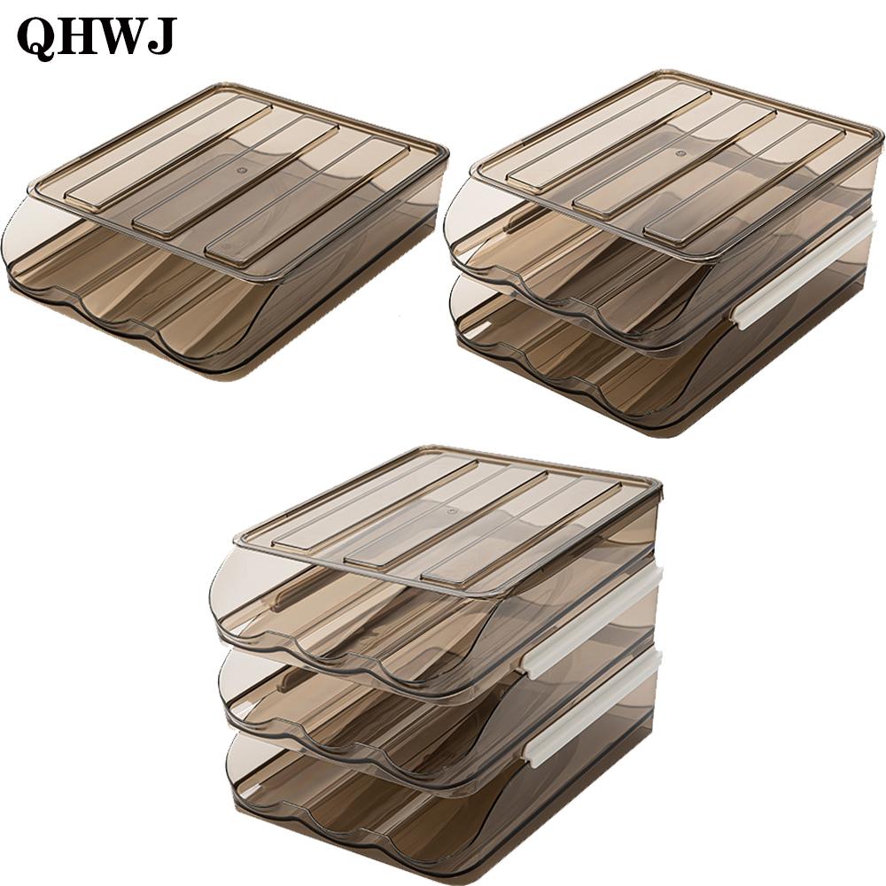 Автоматическая прокатная коробка для яиц. Прокатная двойная кухонная прозрачная коробка для хранения в холодильнике.