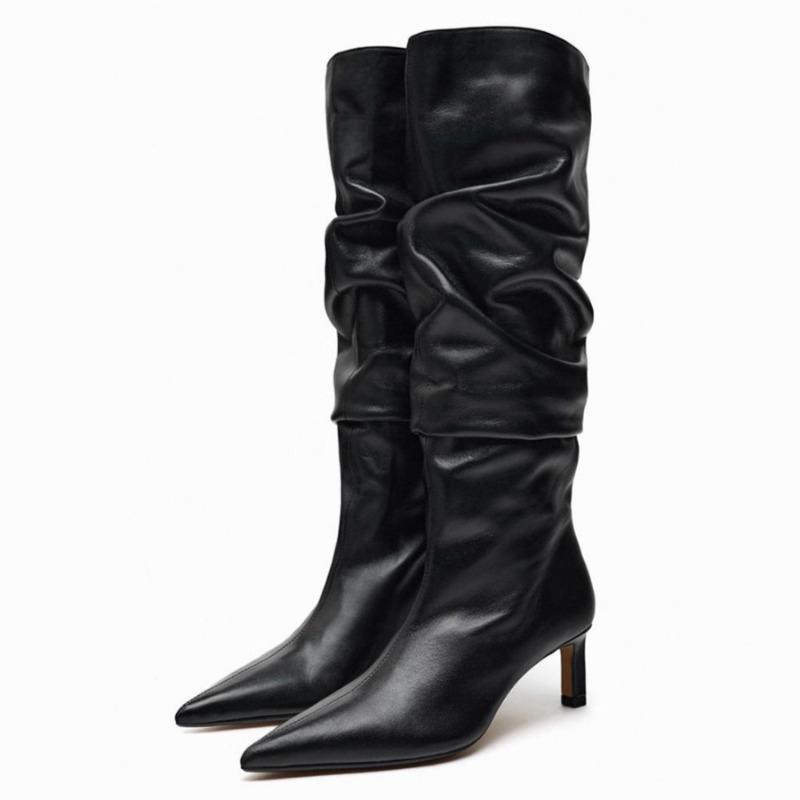 Black Soft Leather Winter Knee Boots Women Sexy Pointy Toe Pleated Kitten Heel Designer Boot Elegant Commuter Botas Largas Mujer 40 чорний
Black Soft Leather Winter Knee Boots Women Sexy Pointy Toe Pleated Kitten Heel Designer Boot Elegant Commuter Botas Largas Mujer 40 чорний