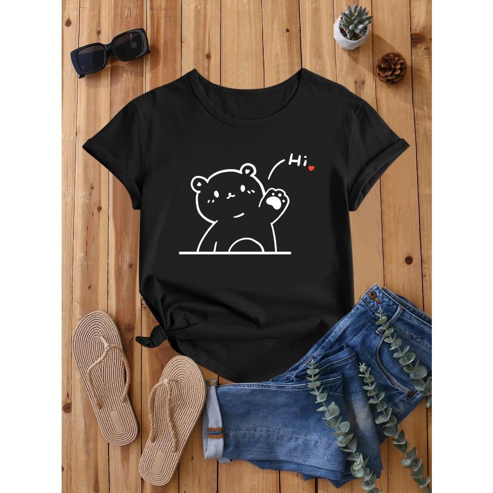 Women Cute Bear Heart Print T Shirt Summer Crew Neck Fabric Pattern Fashion Tops Daily Women Wear Clothing S
Women Cute Bear Heart Print T Shirt Summer Crew Neck Fabric Pattern Fashion Tops Daily Women Wear Clothing S