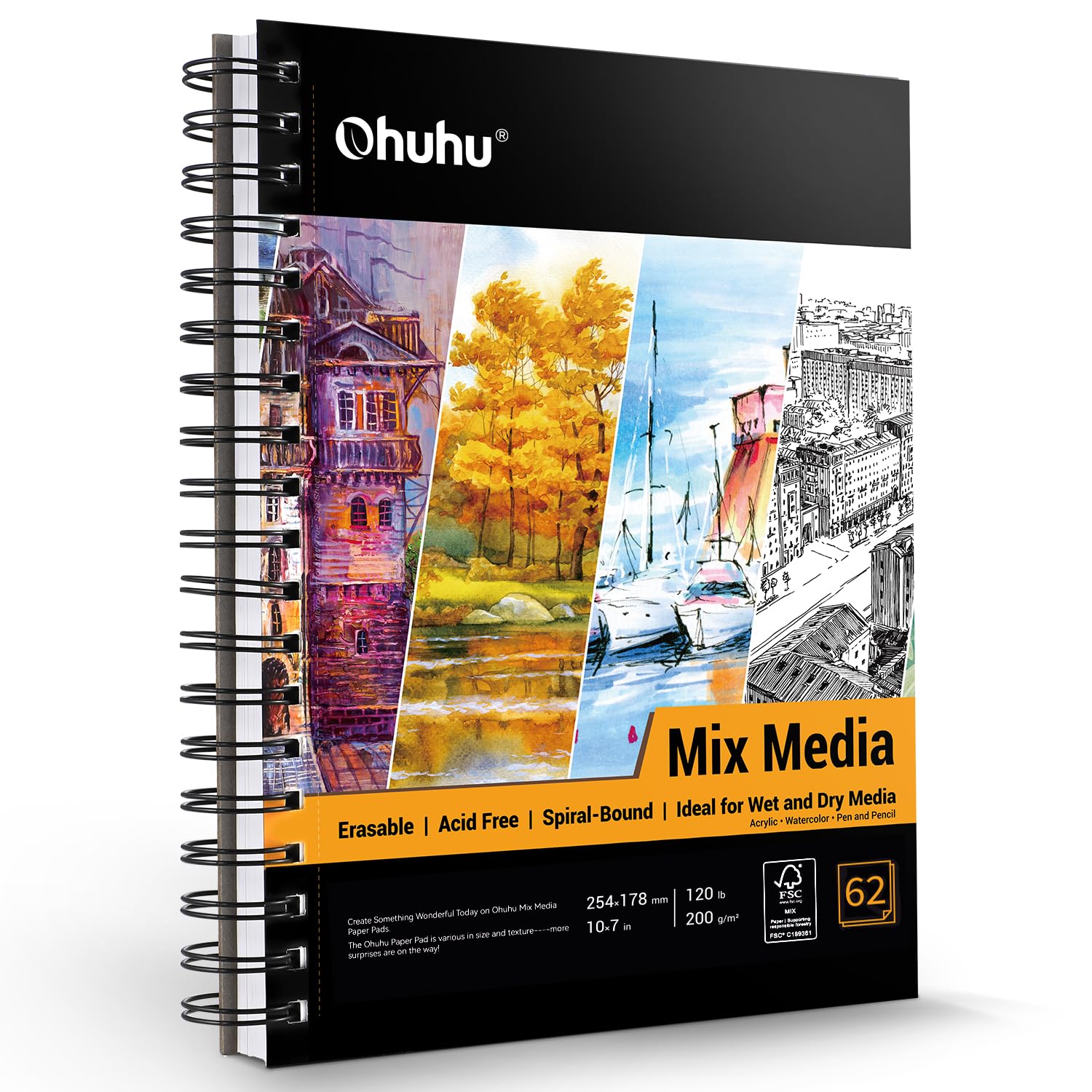 Ohuhu Sketchbook Watercolor Paper 200gsm 254mm×193mm 62 Sheets Ring Binder Medium Surface Perforated for Marker Pen Pastel Charcoal Acrylic Paint
Ohuhu Sketchbook Watercolor Paper 200gsm 254mm×193mm 62 Sheets Ring Binder Medium Surface Perforated for Marker Pen Pastel Charcoal Acrylic Paint