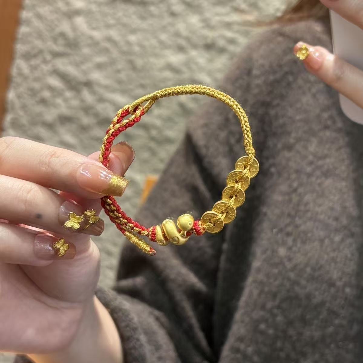 Новая китайская монета Пяти Императоров Зодиак Змея Ручная веревка Женский Премиум Год Рождения Ролл Змея Красная Веревка Браслет