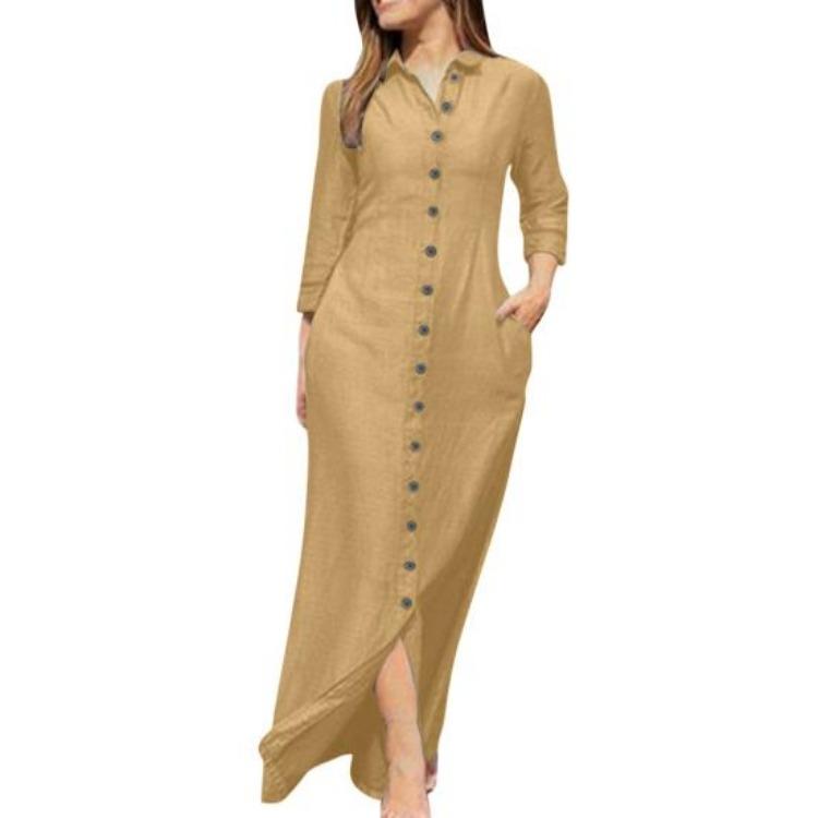 Spring Summer Women Dress Pure Color V Neck Loose Long Sleeves Lapel Split Hem Casual Ankle Length Soft Breathable Side Pockets Single-breasted 2XL хакі
Spring Summer Women Dress Pure Color V Neck Loose Long Sleeves Lapel Split Hem Casual Ankle Length Soft Breathable Side Pockets Single-breasted 2XL хакі