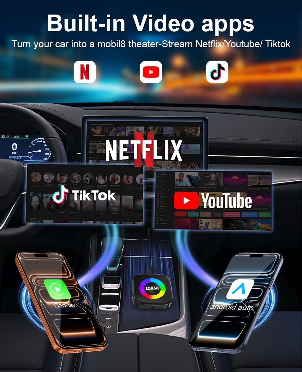 Wireless CarPlay Adapter for iPhone & Android Auto with Netflix, YouTube, TF Card – Plug & Play, Easy Setup, Compatible with iOS United States
Wireless CarPlay Adapter for iPhone & Android Auto with Netflix, YouTube, TF Card – Plug & Play, Easy Setup, Compatible with iOS United States
