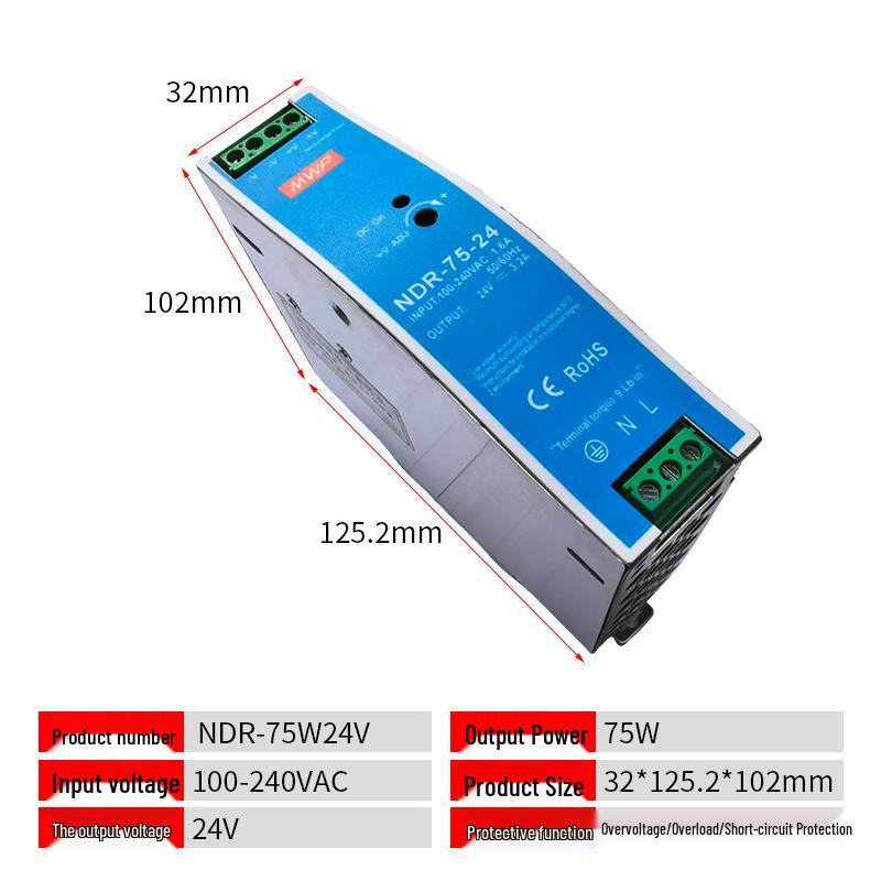 Mingwei NDR-24V DIN Rail Power Supply 75W-480W DC
Mingwei NDR-24V DIN Rail Power Supply 75W-480W DC