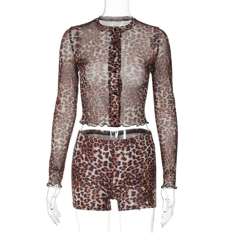 European and American Women s Clothing 2024 Autumn Sexy Mesh Printed Cardigan Long-Sleeve Top Slim-Fit Shorts Set Leopard print S
European and American Women s Clothing 2024 Autumn Sexy Mesh Printed Cardigan Long-Sleeve Top Slim-Fit Shorts Set Leopard print S