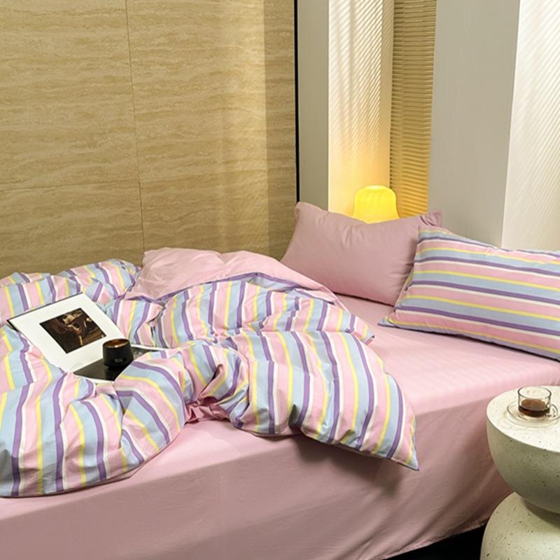 Girly Heart Sweet Washed Хлопок Допамин Радужная полоска, комплект из четырех предметов, хлопковое пододеяльник, простыня, комплект из трех предметов 1.2m bed sheet 3pcs