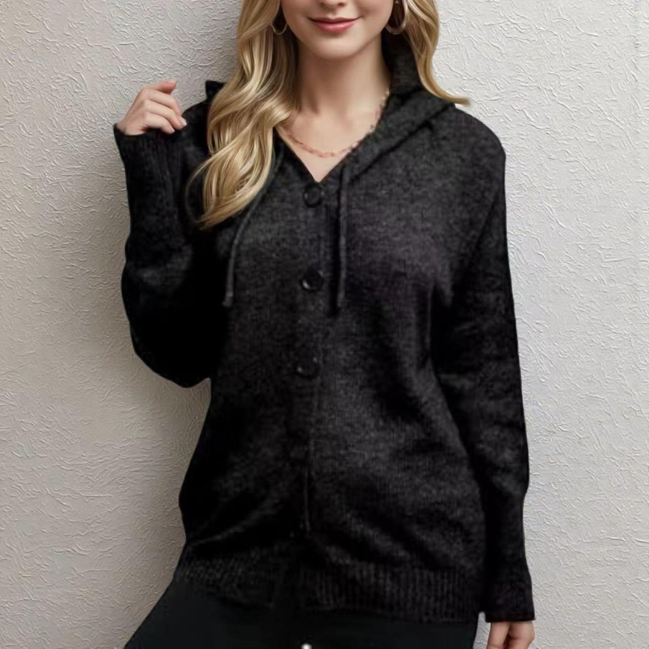 Новый однобортный кардиган с капюшоном, женский осенне-зимний трикотажный свитер с V-образным вырезом, однотонный 2XL чёрный
Новый однобортный кардиган с капюшоном, женский осенне-зимний трикотажный свитер с V-образным вырезом, однотонный 2XL чёрный