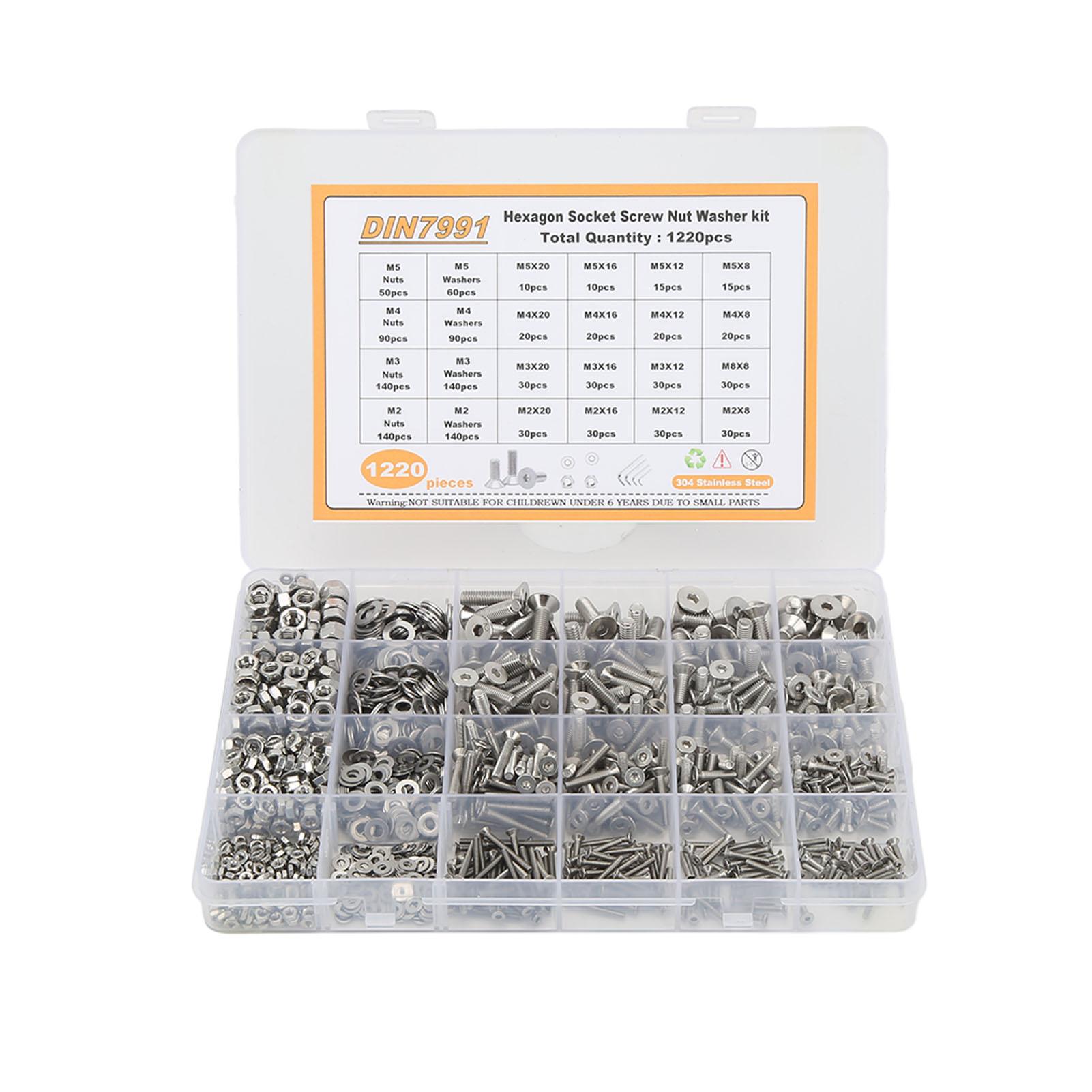 1220PCS Screw Nut Washer Kit Flat Head Hex Socket 304 Stainless Steel M2 M3 M4 M5 Screw Assembly Kit
1220PCS Screw Nut Washer Kit Flat Head Hex Socket 304 Stainless Steel M2 M3 M4 M5 Screw Assembly Kit