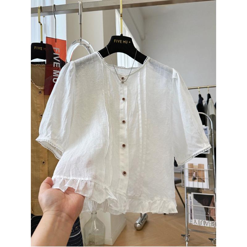 Women s Short-Sleeve Cotton-Linen Shirt with Wood Ear Trim: French-Style Petite Summer Top L білий
Women s Short-Sleeve Cotton-Linen Shirt with Wood Ear Trim: French-Style Petite Summer Top L білий