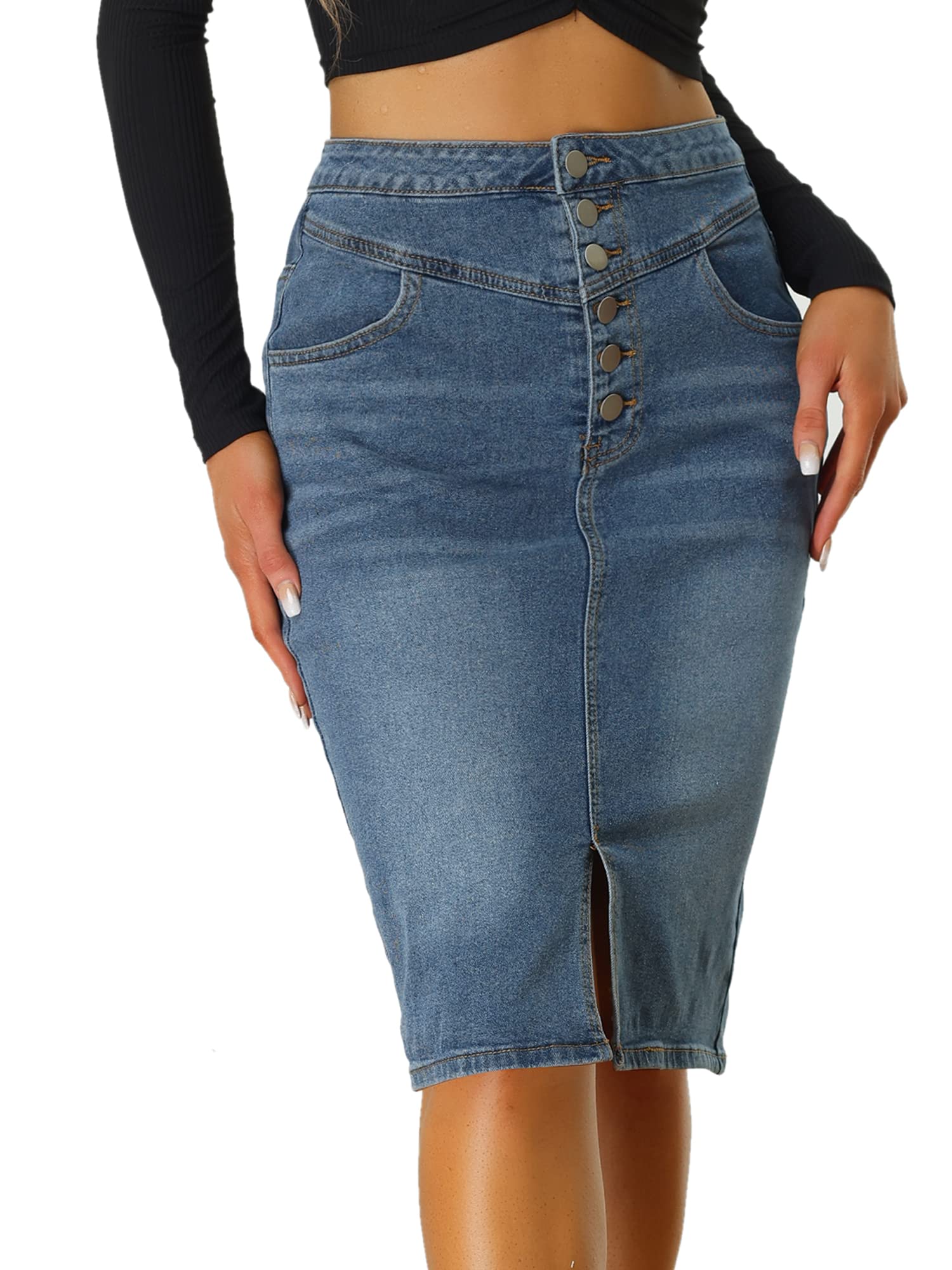 Allegra K Women s Casual Denim Skirt, High-Waisted, Slit, Stretch, A-Line, Blue, XL
Allegra K Women s Casual Denim Skirt, High-Waisted, Slit, Stretch, A-Line, Blue, XL