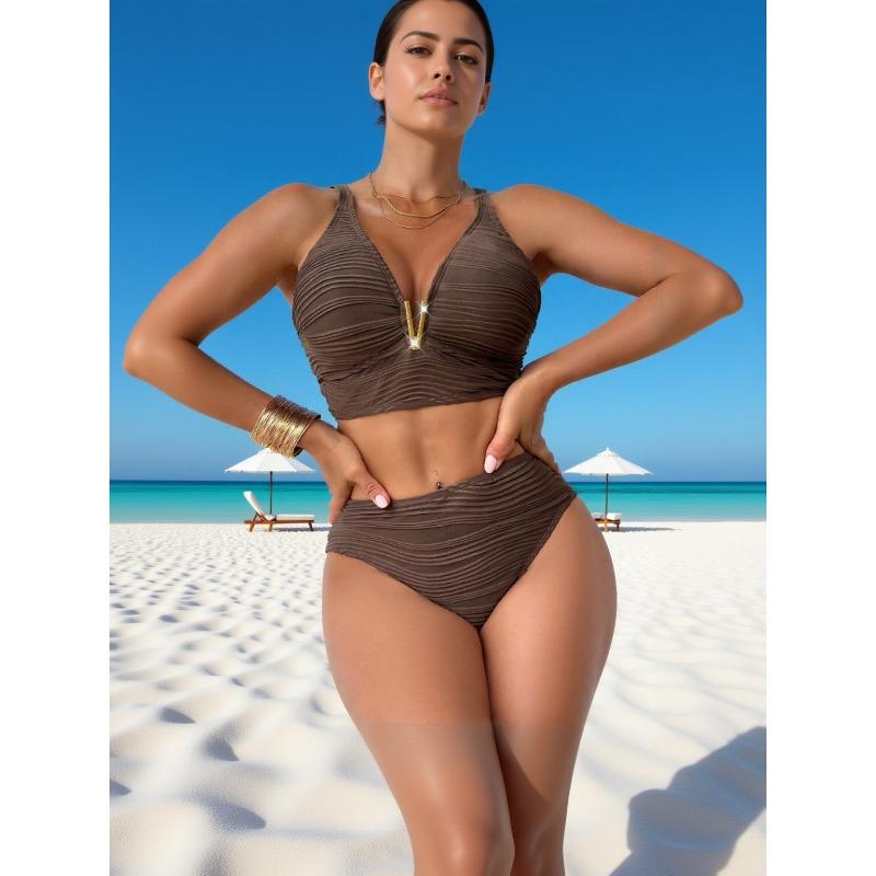 Women s Brown Textured V-Neck Bikini Set with Gold V-Shaped Detail S кофейный
Women s Brown Textured V-Neck Bikini Set with Gold V-Shaped Detail S кофейный