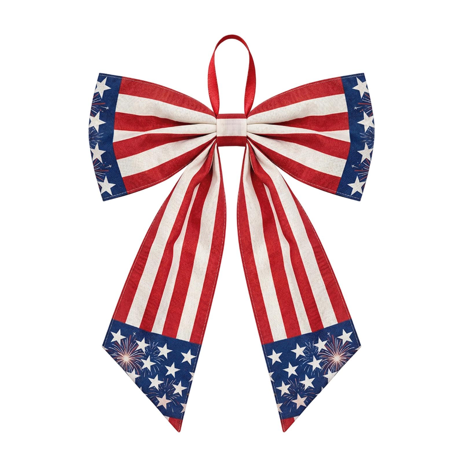 Decorative Bow with Stars and Stripes Pattern for Table and Cabinet Use Rustic Burlap Fabric Patriotic Design One Size
Decorative Bow with Stars and Stripes Pattern for Table and Cabinet Use Rustic Burlap Fabric Patriotic Design One Size
