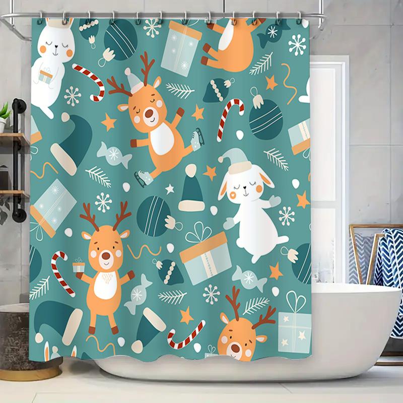 Christmas Blue Shower Curtain With Reindeer Deer Bunny Santa Hats Candy Canes Gift Boxes And Stars Waterproof Decor For Bathtub W60H190(CM)-1 Pcs
Christmas Blue Shower Curtain With Reindeer Deer Bunny Santa Hats Candy Canes Gift Boxes And Stars Waterproof Decor For Bathtub W60H190(CM)-1 Pcs