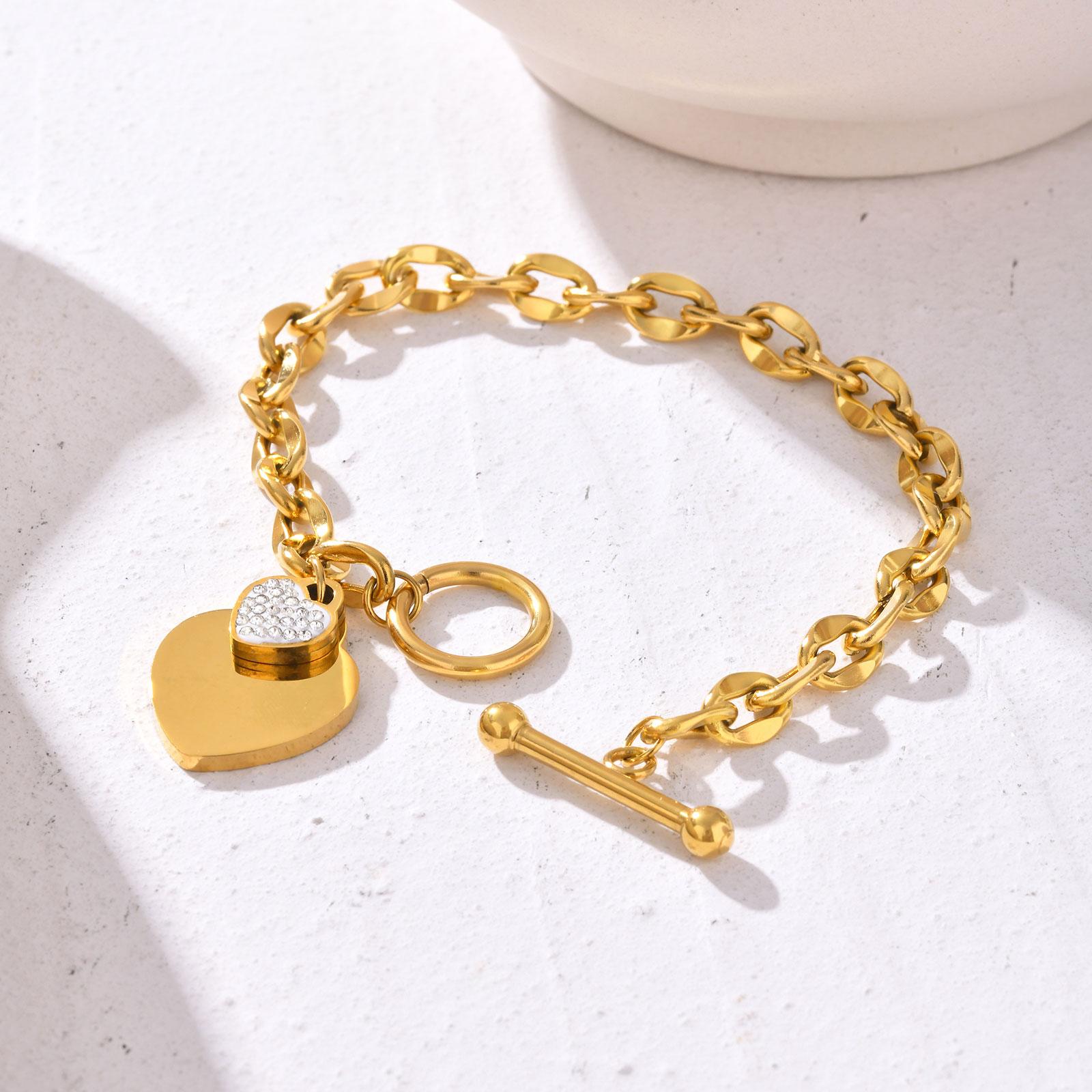Exquisite Love Heart Charm Bracelets for Women, Gold Color Stainless Steel OT Zircon Bracelets, Waterproof Jewelry Gift
Exquisite Love Heart Charm Bracelets for Women, Gold Color Stainless Steel OT Zircon Bracelets, Waterproof Jewelry Gift