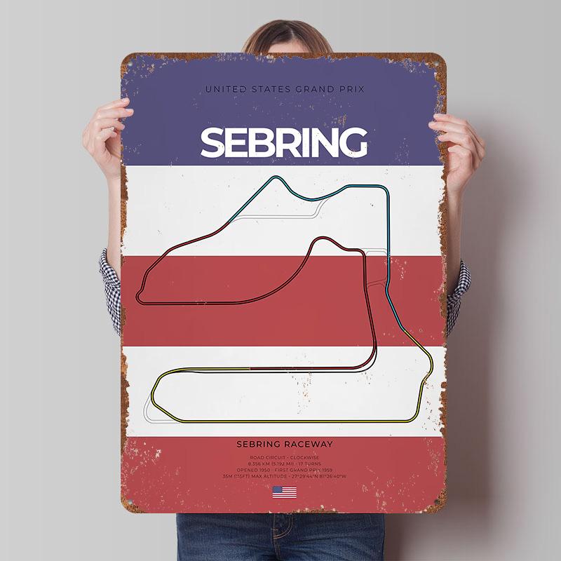 Sebring Circuit USA Poster Customized Wall Art Vintage Metal Signs Retro Tin Plaque for Man Cave Decoration At Home Decorations 7.9x11.8In(20x30cm)
Sebring Circuit USA Poster Customized Wall Art Vintage Metal Signs Retro Tin Plaque for Man Cave Decoration At Home Decorations 7.9x11.8In(20x30cm)