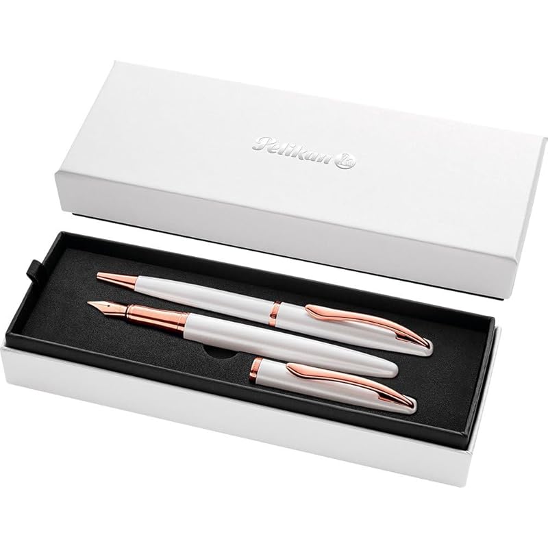 Pelikan jazz noble set Fountain pen and ballpoint pearl (white), elegant cartridge fountain pen (Nib M) metal Comes in a folding box
Pelikan jazz noble set Fountain pen and ballpoint pearl (white), elegant cartridge fountain pen (Nib M) metal Comes in a folding box