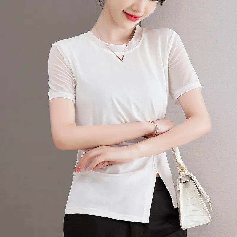 Women s Elegant Black Short Sleeve Top Mesh Patchwork Ruched Side Split Slim Fit Casual Blouse L білий
Women s Elegant Black Short Sleeve Top Mesh Patchwork Ruched Side Split Slim Fit Casual Blouse L білий