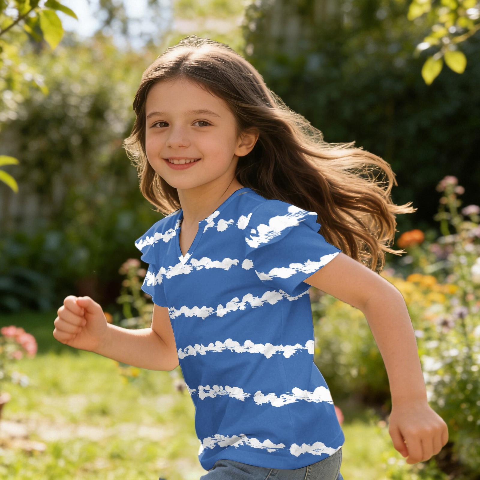 Girls V Neck Ruffle Sleeve Short Sleeve T Shirt Casual Top Lightweight Soft Fabric Summer Tee for Kids 110
Girls V Neck Ruffle Sleeve Short Sleeve T Shirt Casual Top Lightweight Soft Fabric Summer Tee for Kids 110