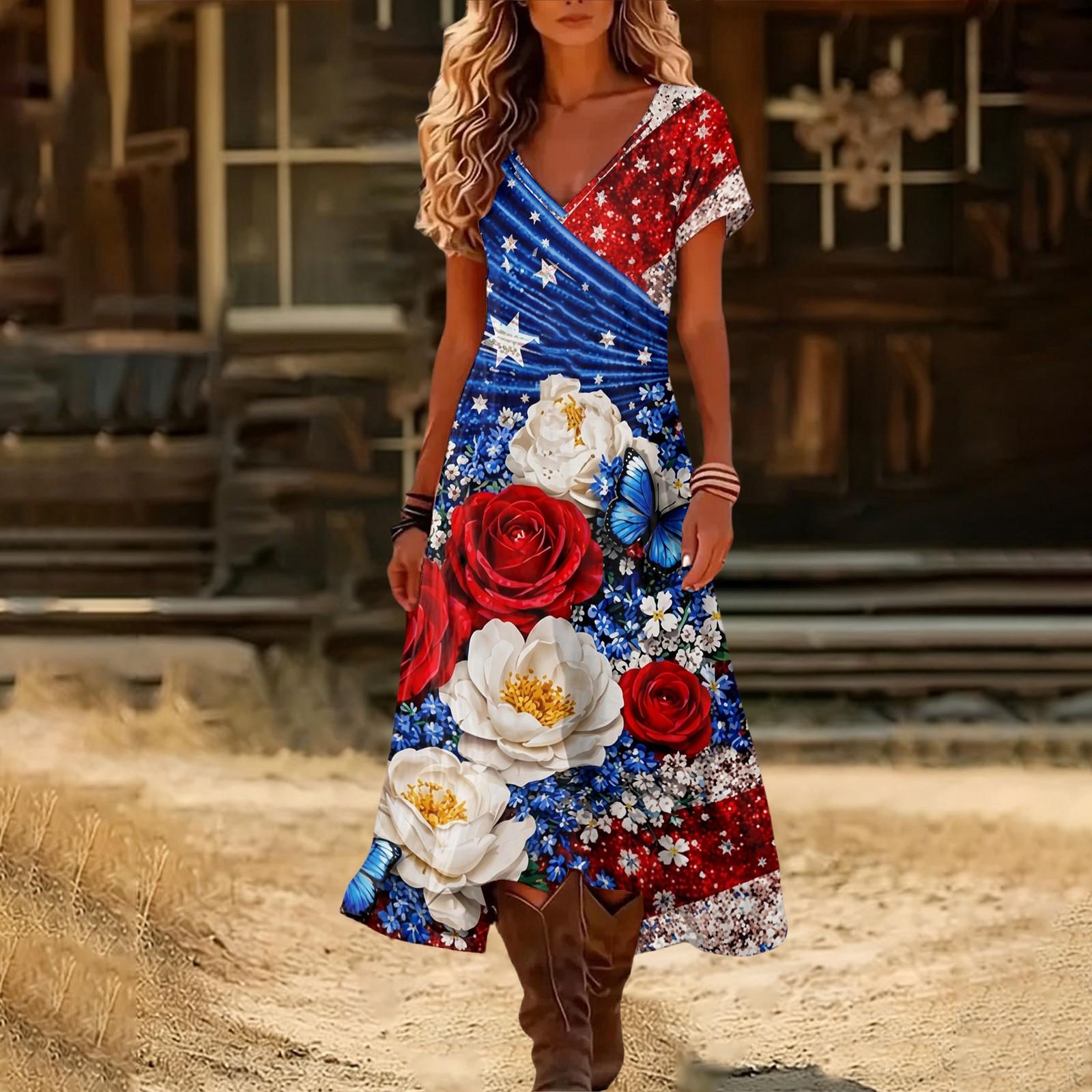Women’s Short Sleeve V Neck Maxi Dress with Floral Print and Flag Pattern Casual Loose Fit Summer Dress XL
Women’s Short Sleeve V Neck Maxi Dress with Floral Print and Flag Pattern Casual Loose Fit Summer Dress XL