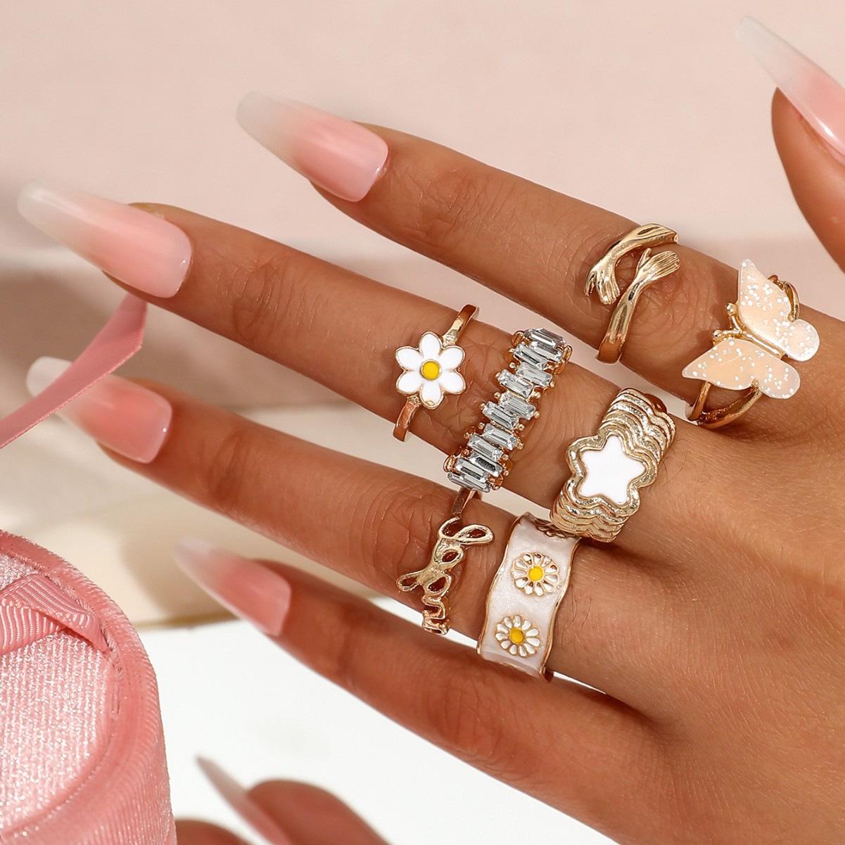 INS Pink Oil Drop Five-Pointed Star & Butterfly Daisy Hug Ring for Women One Size
INS Pink Oil Drop Five-Pointed Star & Butterfly Daisy Hug Ring for Women One Size