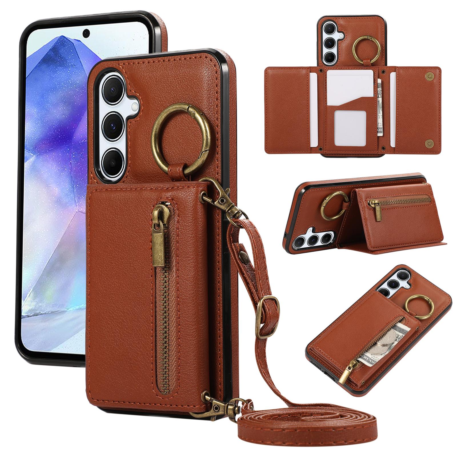 For Samsung Galaxy S25+/S24+ Leather Back Cover Zipper Wallet Kickstand Phone Case with Shoulder Strap Brown
For Samsung Galaxy S25+/S24+ Leather Back Cover Zipper Wallet Kickstand Phone Case with Shoulder Strap Brown