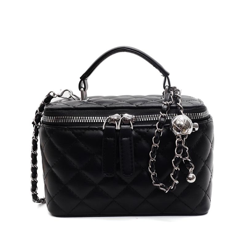 Женская маленькая сумочка с вышивкой аргайл 2025: Универсальная цепочная сумка кроссбоди, ручная коробка, квадратная сумка для весенне-летней моды чёрный