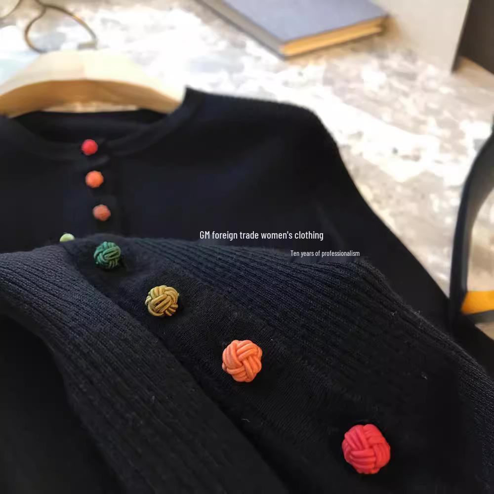 Шикарный женский кашемировый кардиган: Китайский стиль, Круглый вырез, Разноцветные пуговицы, Шерстяной вязаный свитер Extra Large чёрный
Шикарный женский кашемировый кардиган: Китайский стиль, Круглый вырез, Разноцветные пуговицы, Шерстяной вязаный свитер Extra Large чёрный