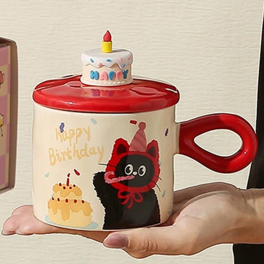 Подарочный набор с крышкой, мультяшная кошка, милая керамическая чашка, высокая ценность, большая вместимость, чашка для воды, офис, бизнес, маленький подарок 380ML