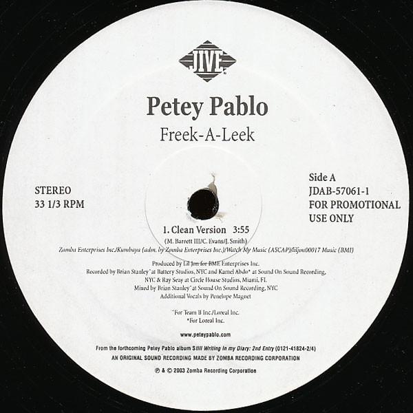 12inch Record PETEY PABLO - Freek-A-Leek JDAB570611 Jive 2004 US Rap & Hip-Hop/R&B
12inch Record PETEY PABLO - Freek-A-Leek JDAB570611 Jive 2004 US Rap & Hip-Hop/R&B