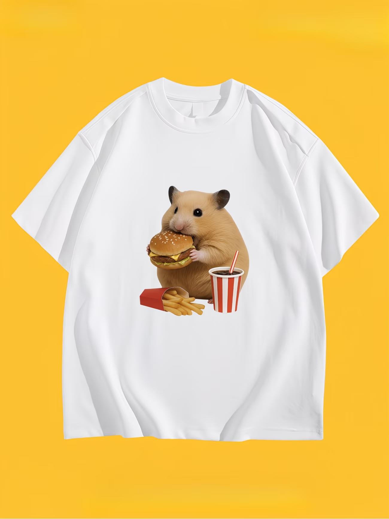 Funny Hamster Eating Burger TShirt Unisex WOMEN Meme Graphic Tee Summer Short Sleeve Black Shirt Humor Foodie Streetwear Tops S
Funny Hamster Eating Burger TShirt Unisex WOMEN Meme Graphic Tee Summer Short Sleeve Black Shirt Humor Foodie Streetwear Tops S
