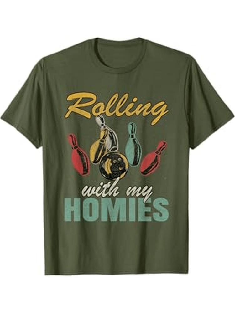 Funny Bowling Graphic with Rolling with My HomiesPun design100 cotton summer Oneck short sleeve printed mens Tshirt 4XL
Funny Bowling Graphic with Rolling with My HomiesPun design100 cotton summer Oneck short sleeve printed mens Tshirt 4XL