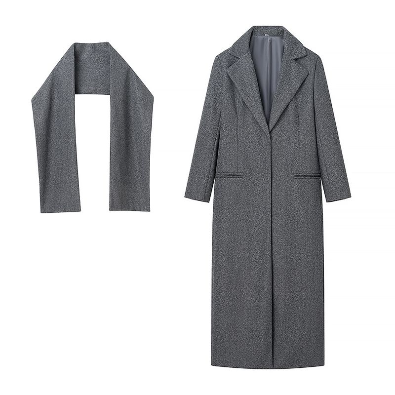 Kaslead New Women clothes Western Style Simple and Versatile Scarf Decoration Long Woolen Trench Coat Outerwear Gray L
Kaslead New Women clothes Western Style Simple and Versatile Scarf Decoration Long Woolen Trench Coat Outerwear Gray L