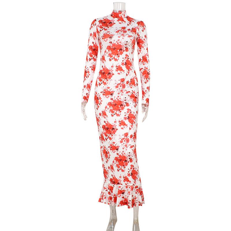 Takeaway European and American retro flower printing semi-turtleneck long-sleeved slim-fitting skin temperament fish tail hip-wrapped dress S
Takeaway European and American retro flower printing semi-turtleneck long-sleeved slim-fitting skin temperament fish tail hip-wrapped dress S